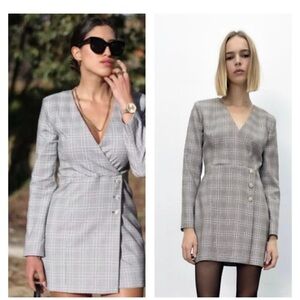 ZARA  Plaid Blazer Dress with Jewel Buttons size Small NWT